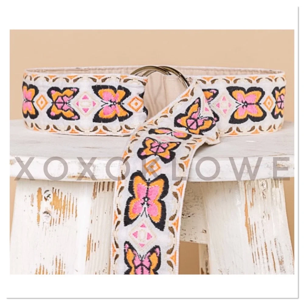 Boho Butterfly Embroidered O Ring Belt